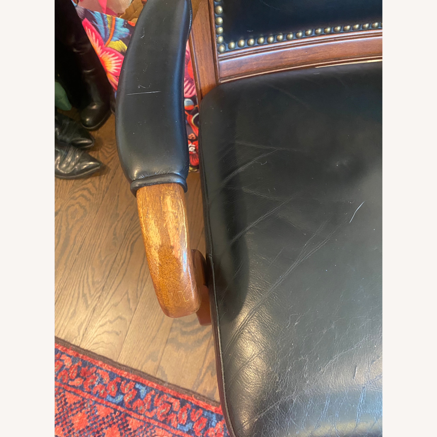 Elegant Vintage Wood Leather Swivel Office Chair - image-5