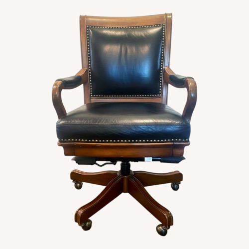 Used Elegant Vintage Wood Leather Swivel Office Chair for sale on AptDeco