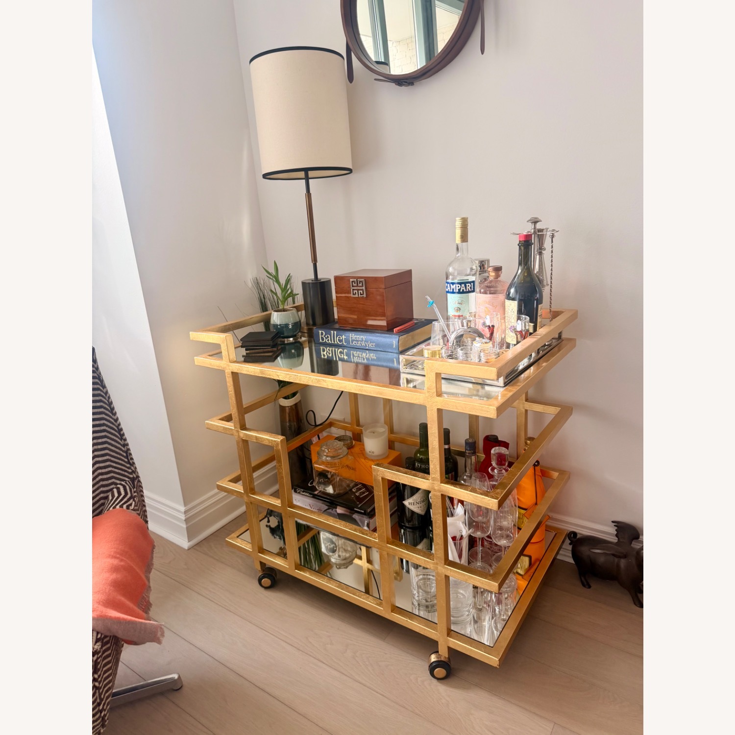 Luxury Designer Gold Metal Bar Cart - image-1