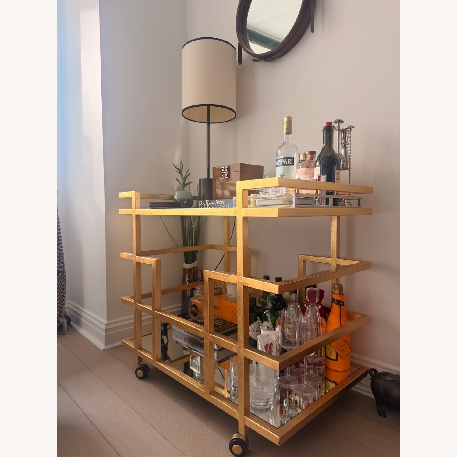 Luxury Designer Gold Metal Bar Cart - image-3