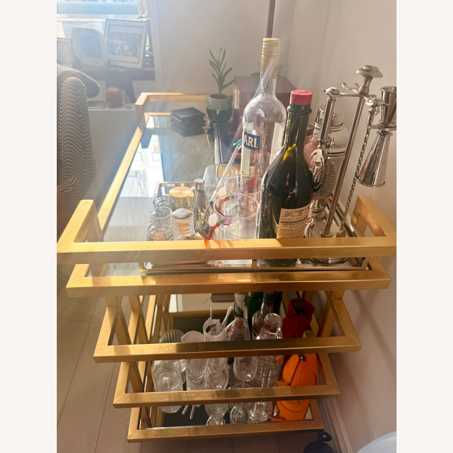 Luxury Designer Gold Metal Bar Cart - image-2