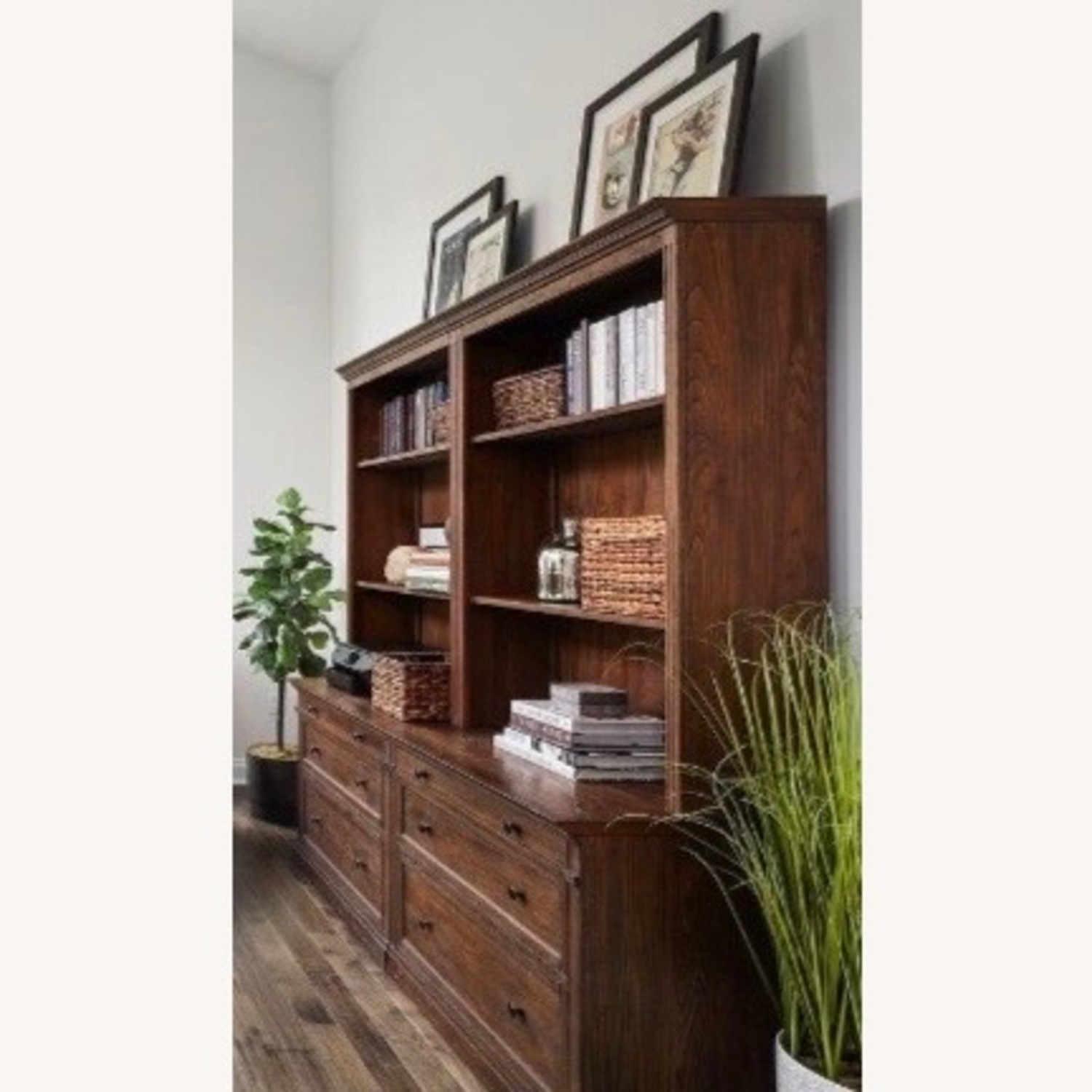 Pottery Barn Livingston Dark Brown Wood Wall Unit - image-1