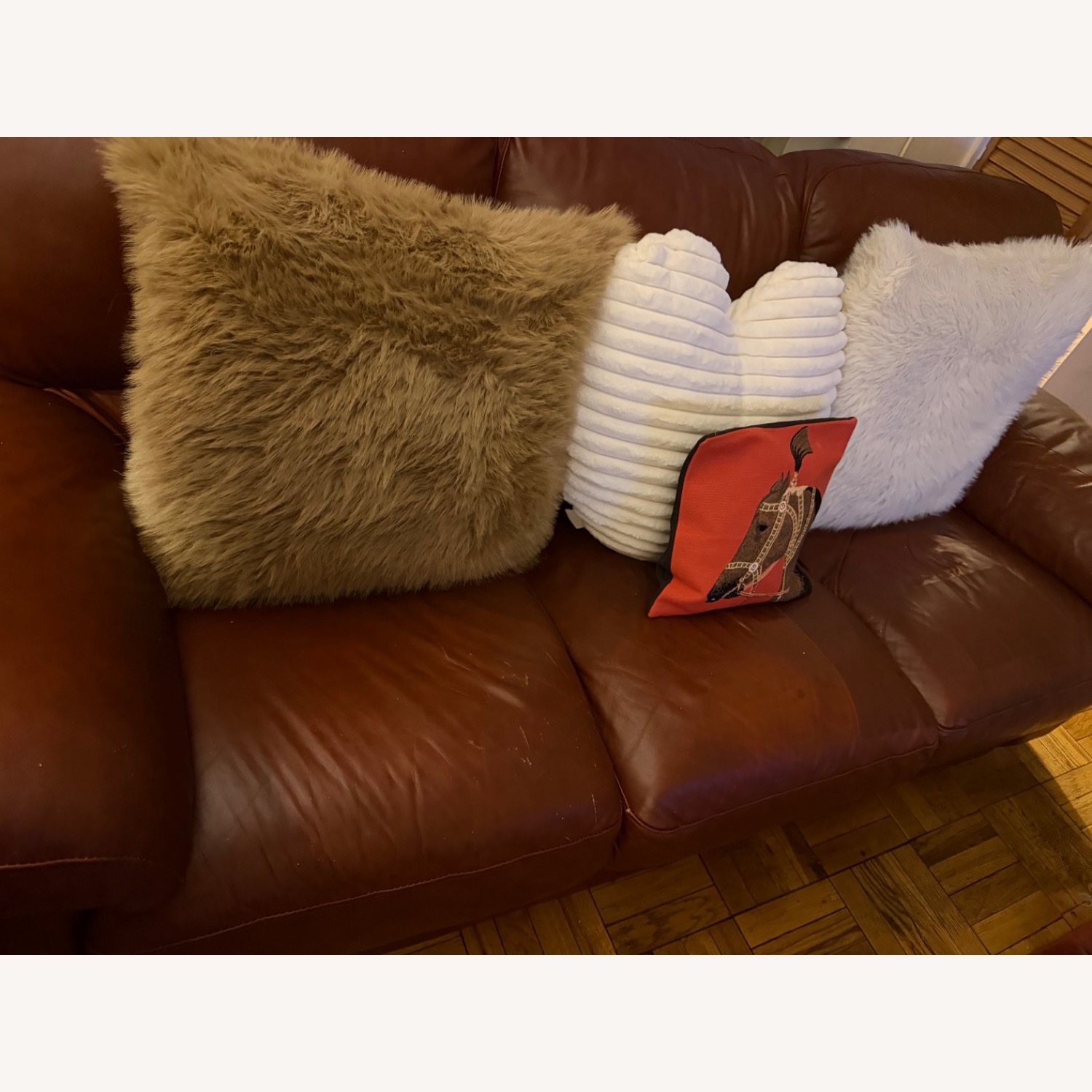 Macy's Brayna Dark Brown Leather 3+ Seater Sofa - image-5