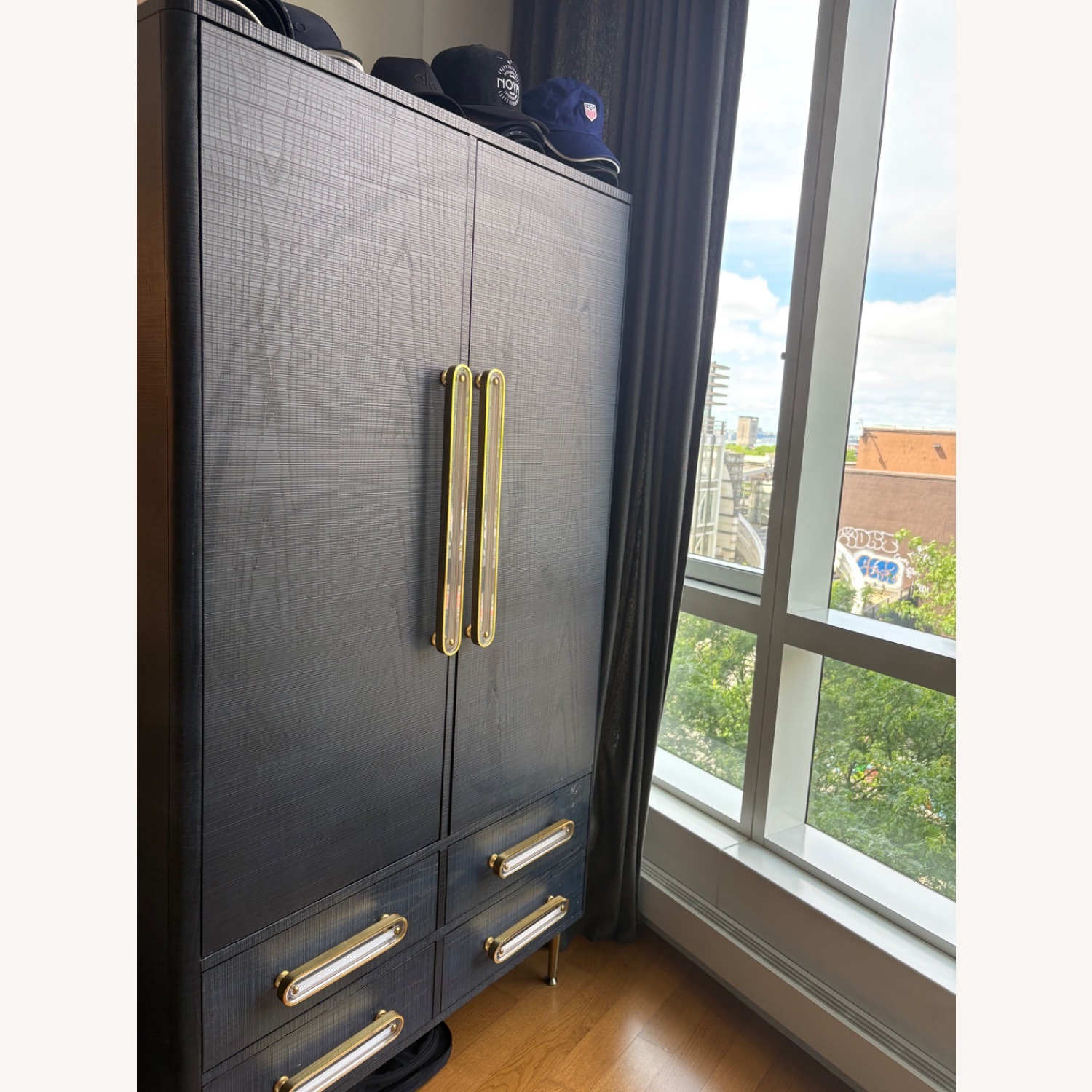 Anthropologie Odetta Blue Wood Armoire - image-1