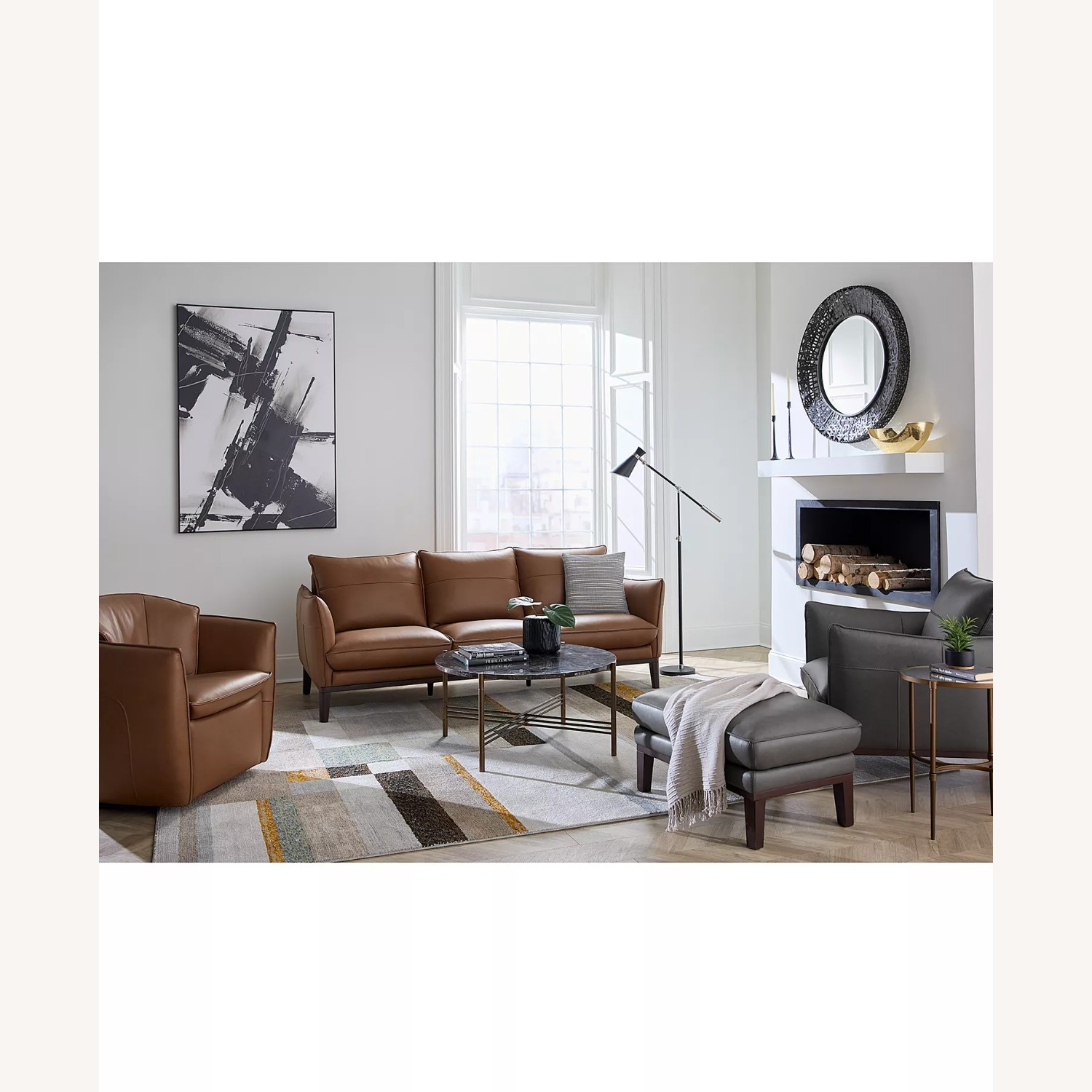 Macy's Dark Brown Kettner 88" Leather Sofa - image-3