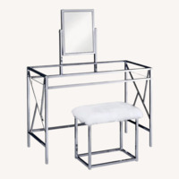 3-Piece Makeup Vanity Set with Mirror & Bench