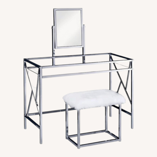 Used 3-Piece Makeup Vanity Set with Mirror & Bench for sale on AptDeco