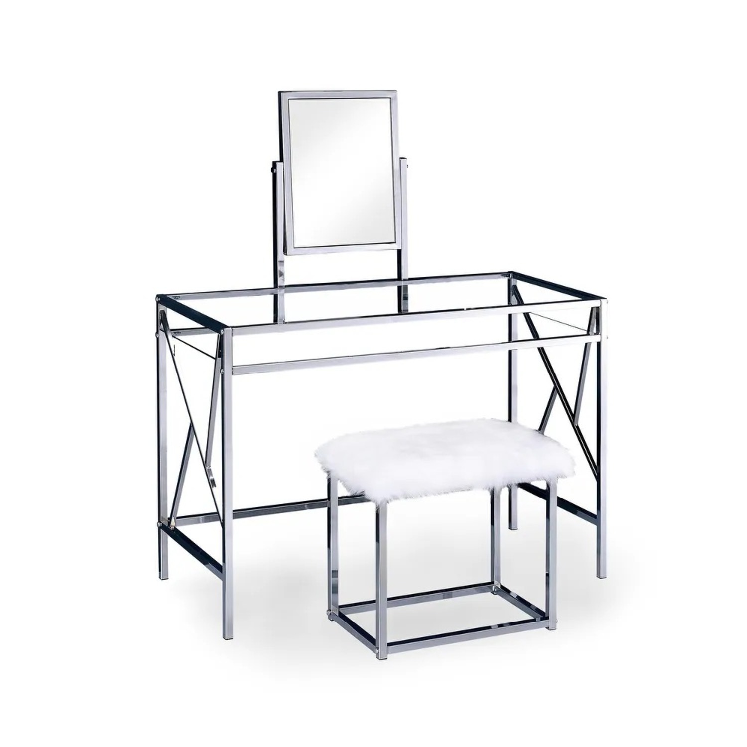 3-Piece Makeup Vanity Set with Mirror & Bench - image-4