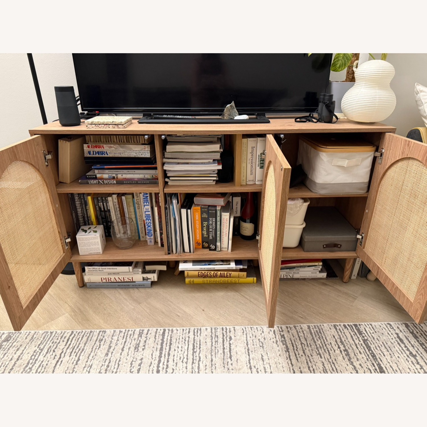 Wood TV Stand With Bamboo Screen Door - image-2