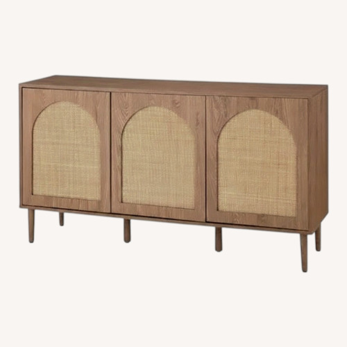 Used Wood TV Stand With Bamboo Screen Door for sale on AptDeco