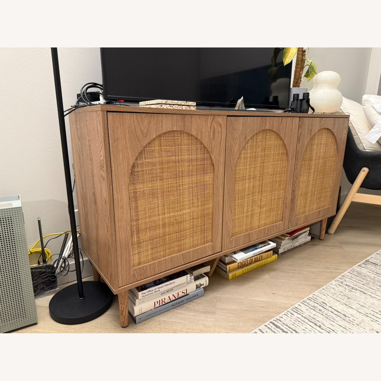 Wood TV Stand With Bamboo Screen Door - image-4