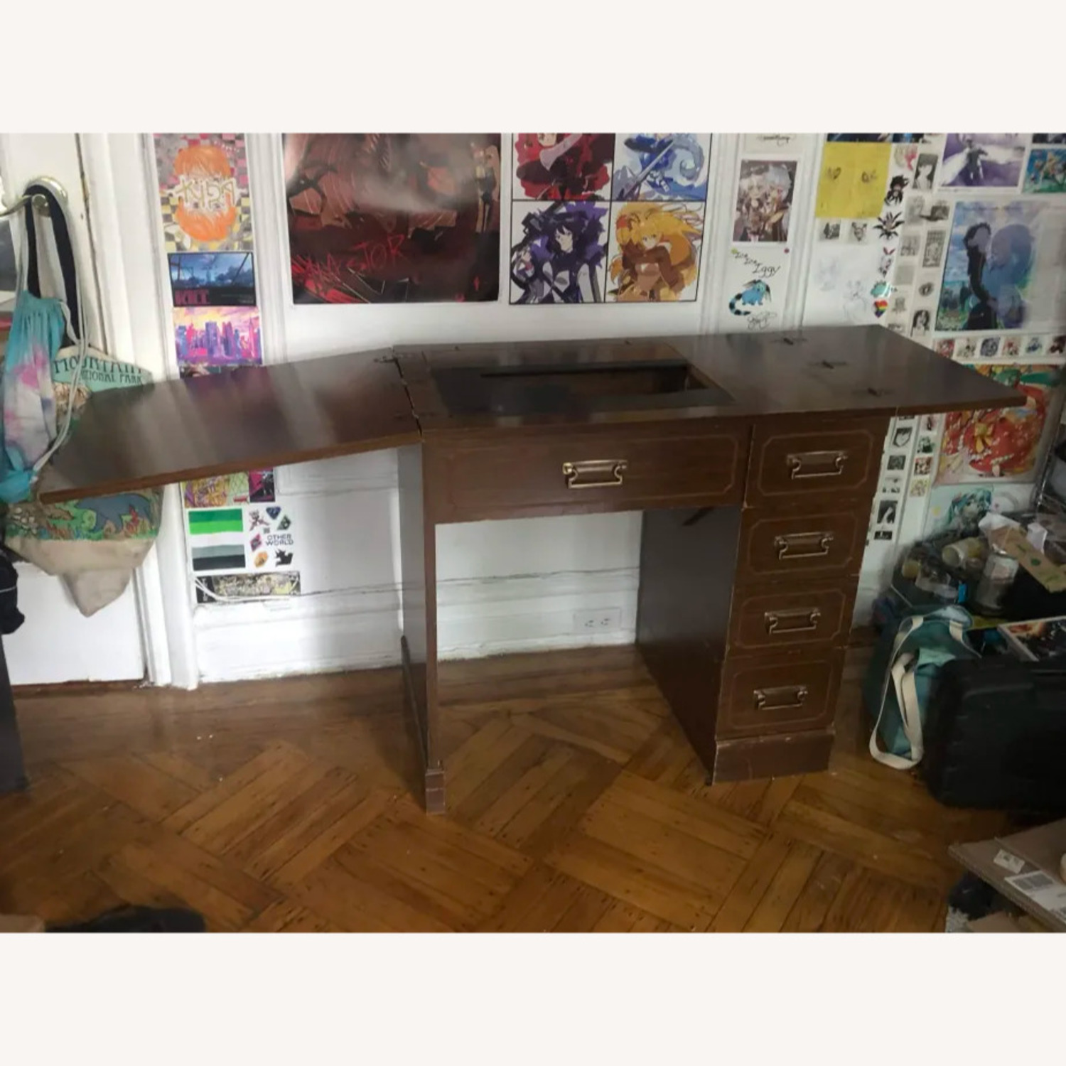 Vintage Wooden Sewing Machine Desk - image-2