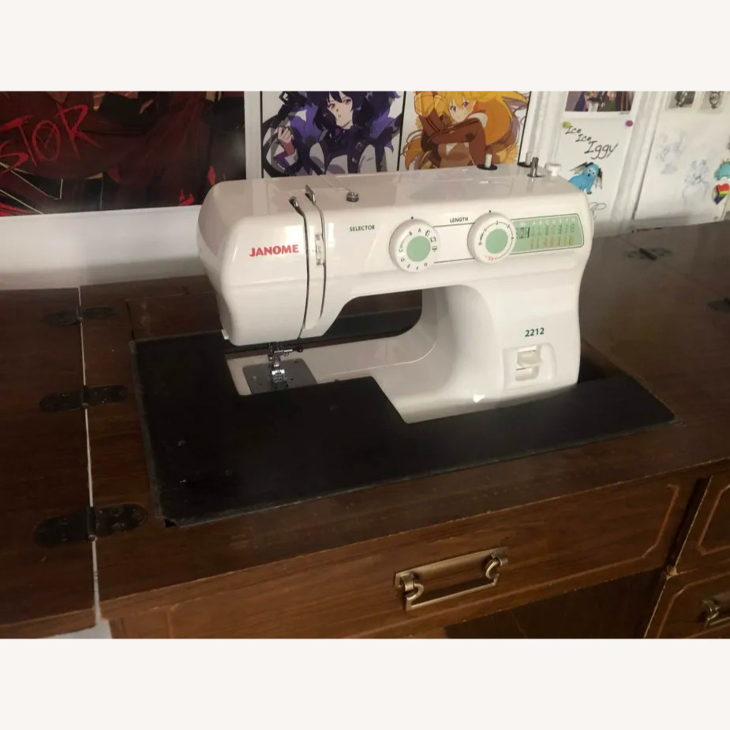 Vintage Wooden Sewing Machine Desk - image-3