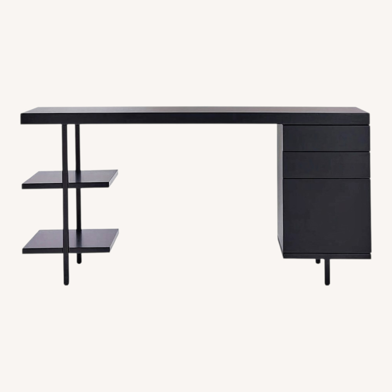 CB2 Stairway 3 Drawer Black Wood Desk W Shelves - image-0