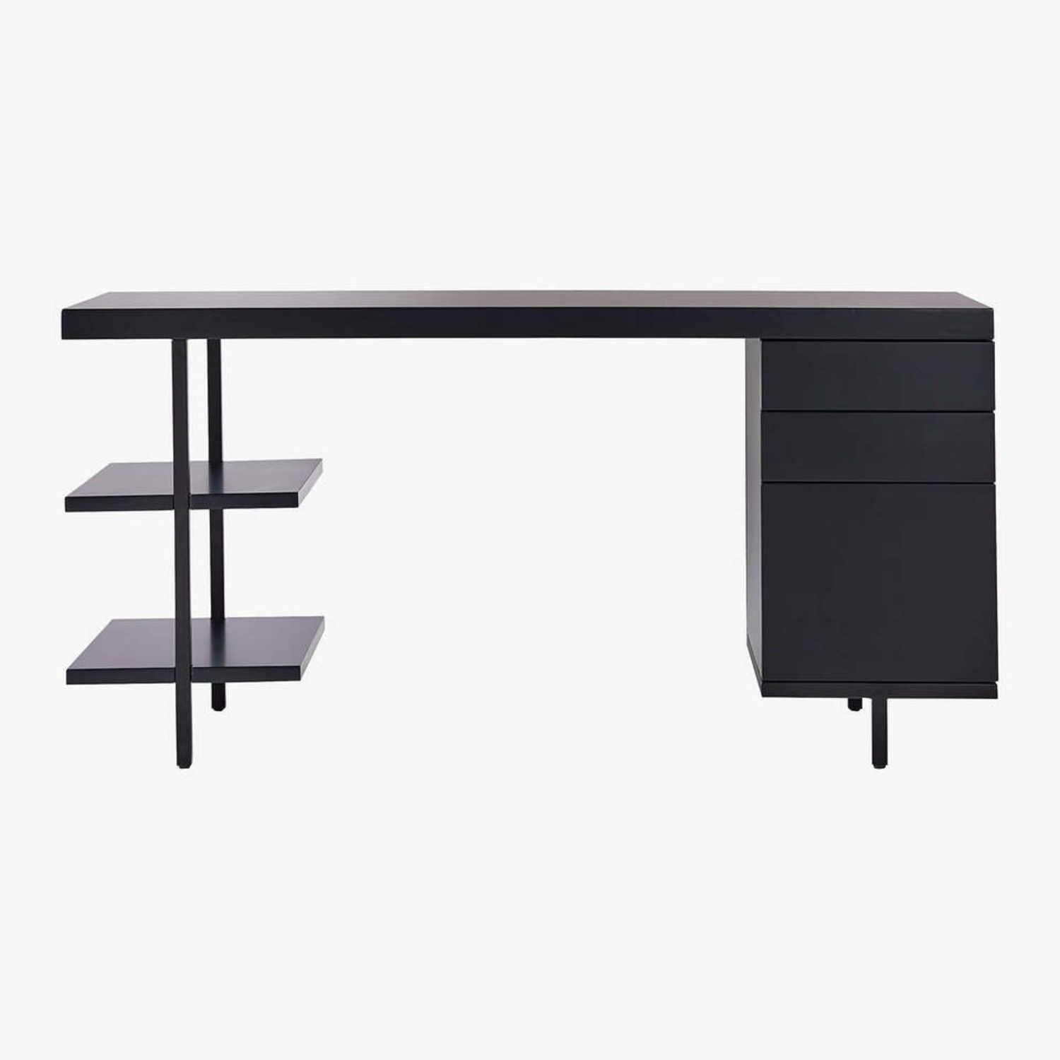CB2 Stairway 3 Drawer Black Wood Desk W Shelves - image-6