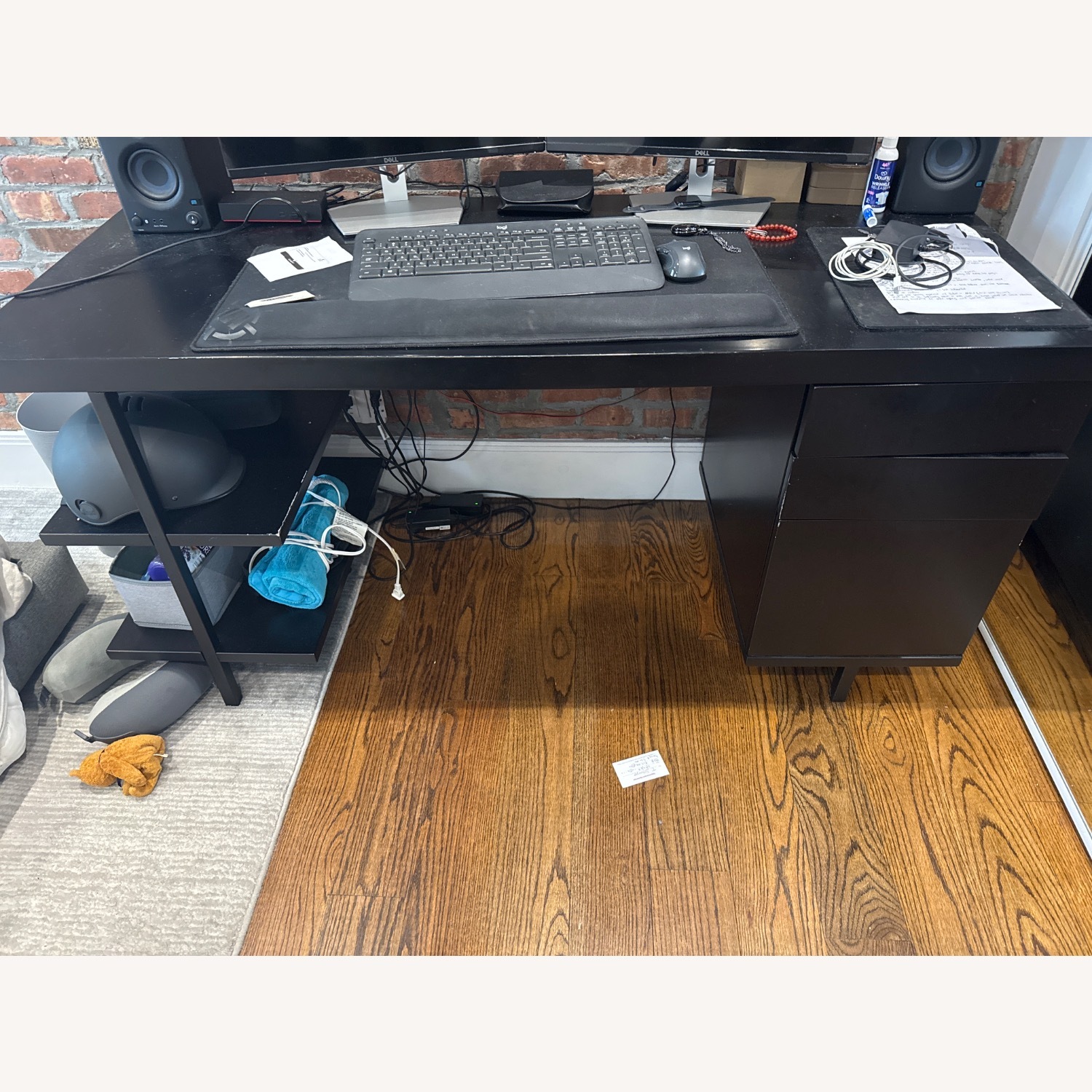 CB2 Stairway 3 Drawer Black Wood Desk W Shelves - image-2