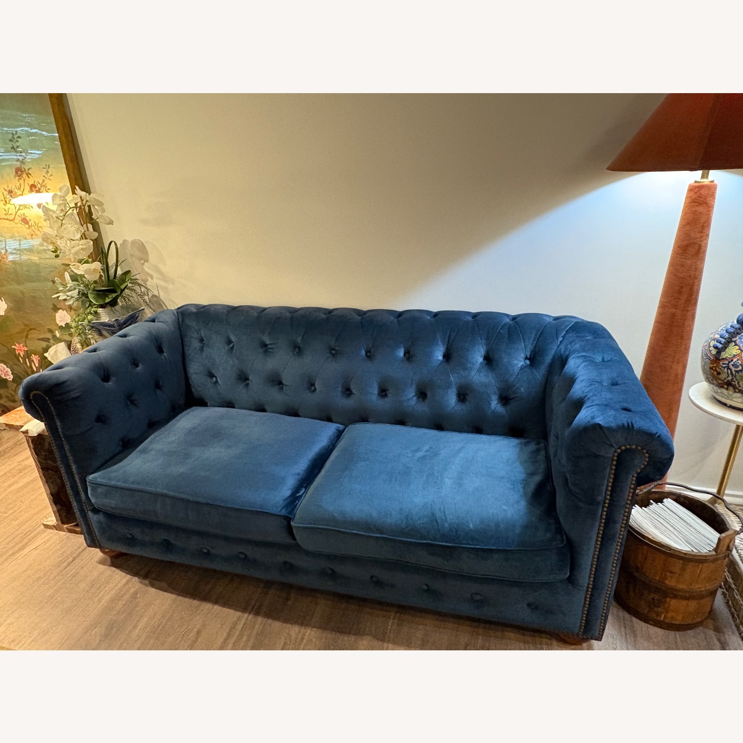 Anthropologie Chesterfield Lyre Blue Velvet Sofa - image-3