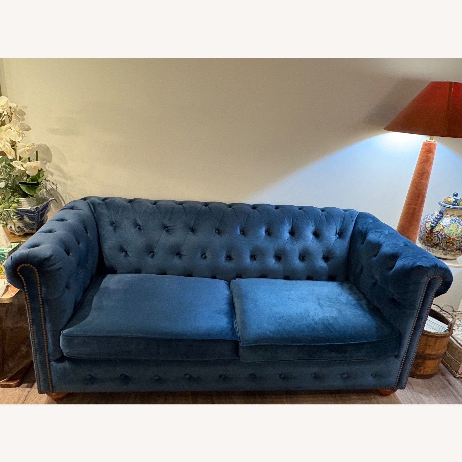 Anthropologie Chesterfield Lyre Blue Velvet Sofa - image-4