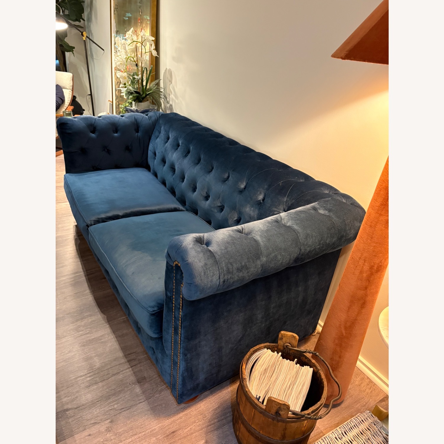 Anthropologie Chesterfield Lyre Blue Velvet Sofa - image-2
