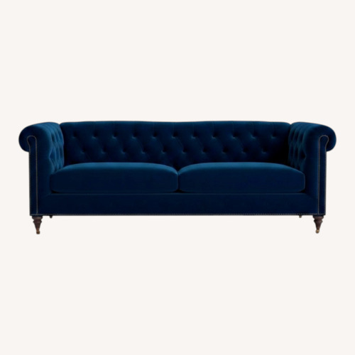 Used Anthropologie Chesterfield Lyre Blue Velvet Sofa for sale on AptDeco