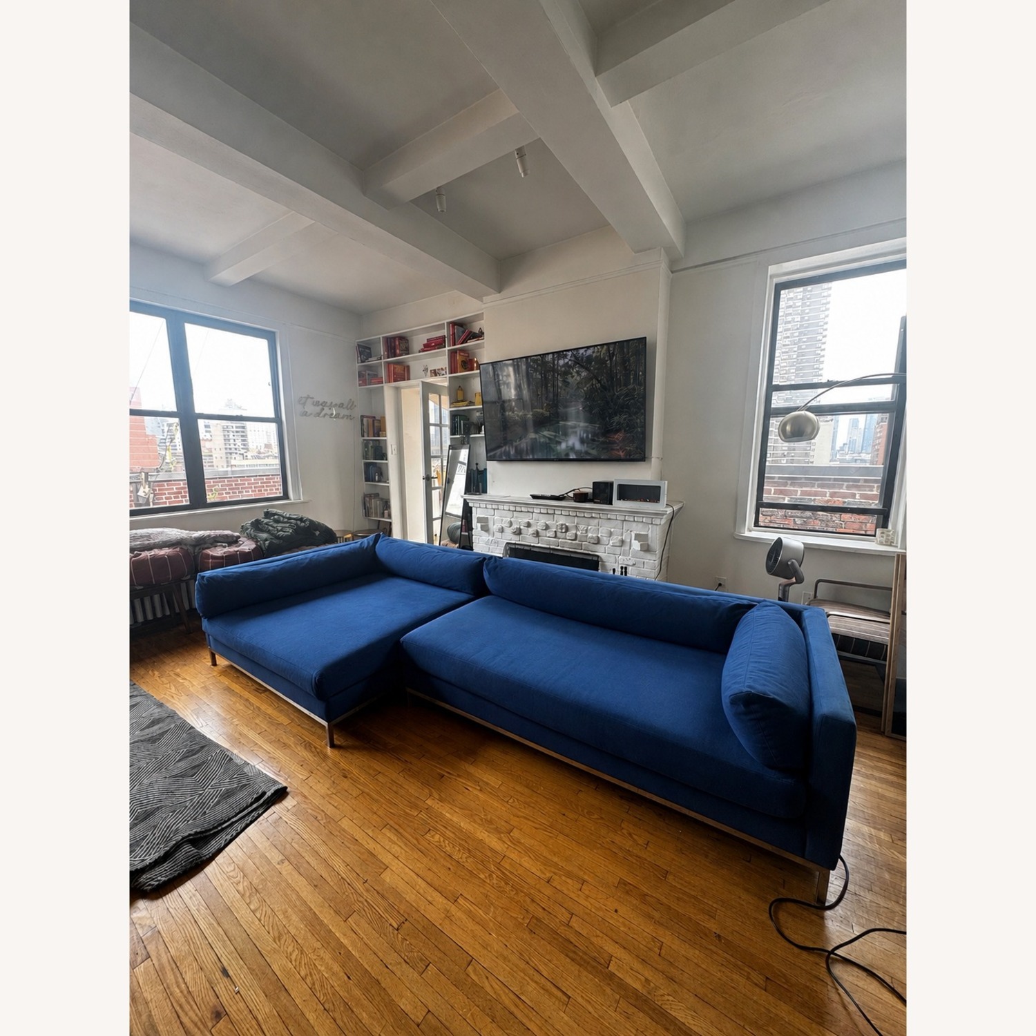 Z Gallerie Blue Fabric 2 Piece Sectional - image-1