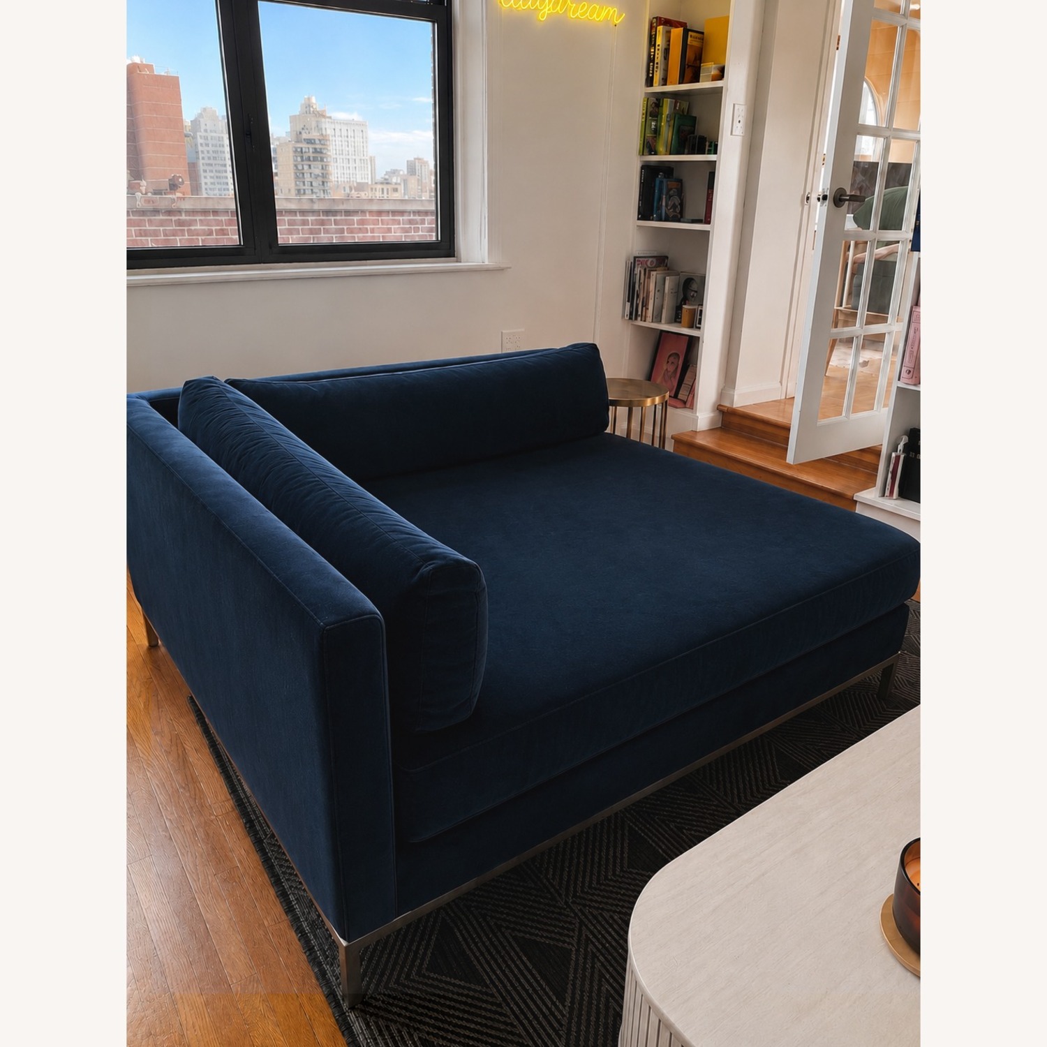 Z Gallerie Blue Fabric 2 Piece Sectional - image-3