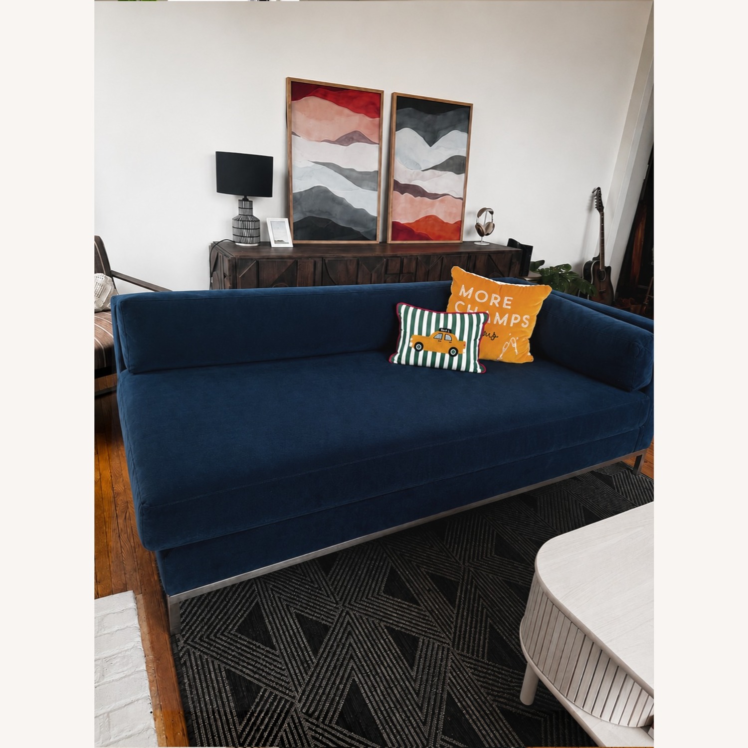 Z Gallerie Blue Fabric 2 Piece Sectional - image-6