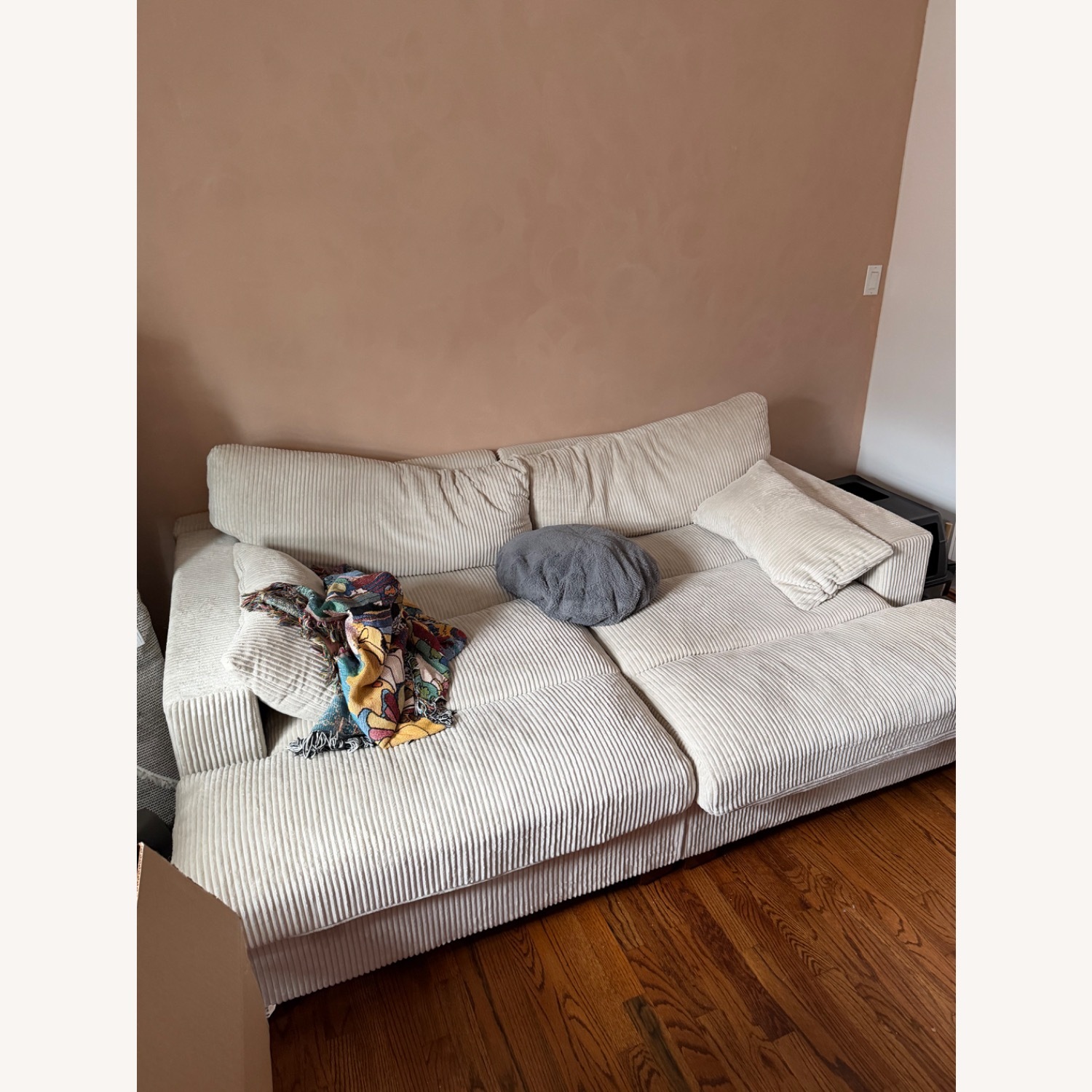 White Curdoroy Fabric Lounge Sofa - image-2