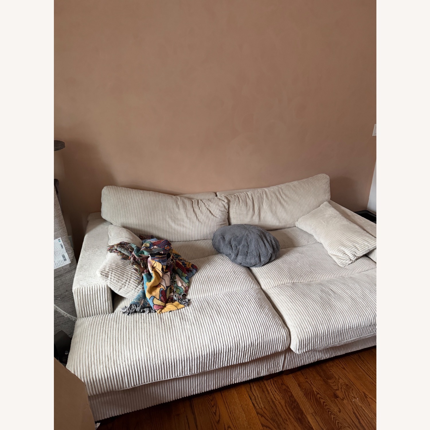 White Curdoroy Fabric Lounge Sofa - image-3