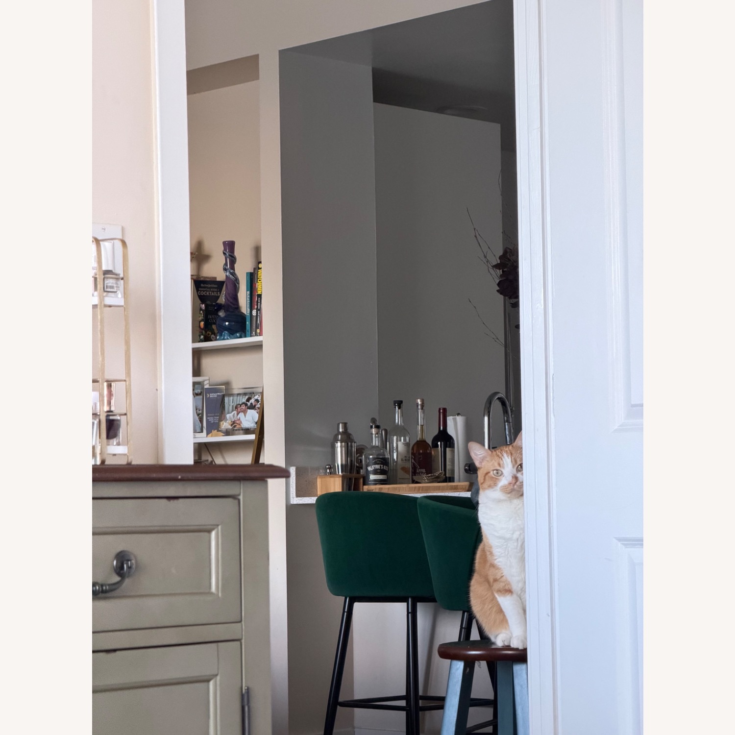 Vintage/Antique Finds Green Velvet Stools - image-1
