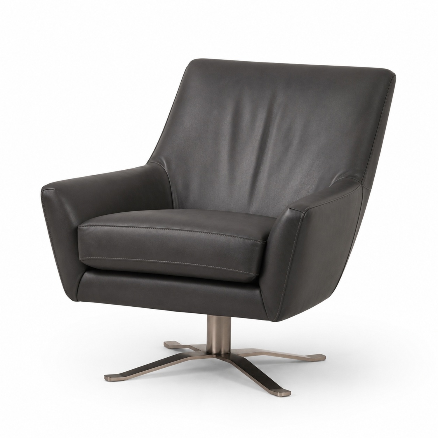 West Elm Lucas Leather Swivel Base Chair - image-6