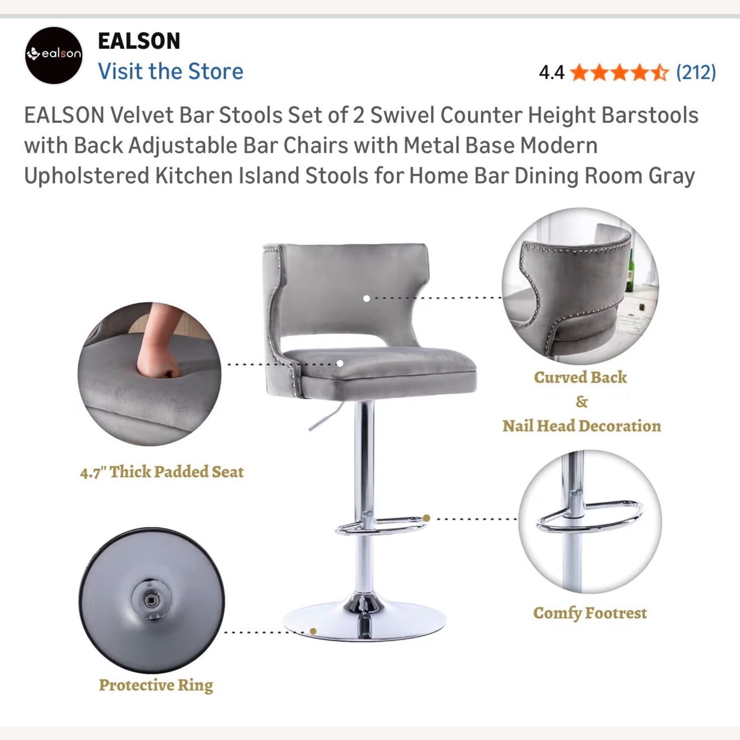 Amazon Light Gray Velvet Stool - image-6