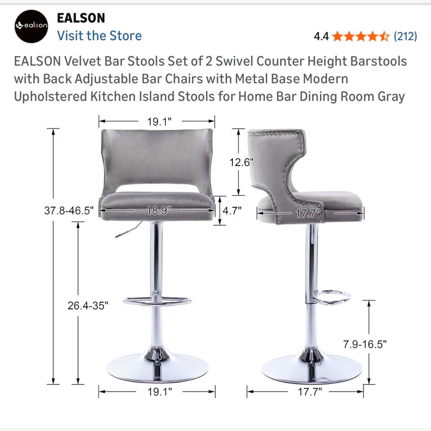 Amazon Light Gray Velvet Stool - image-5