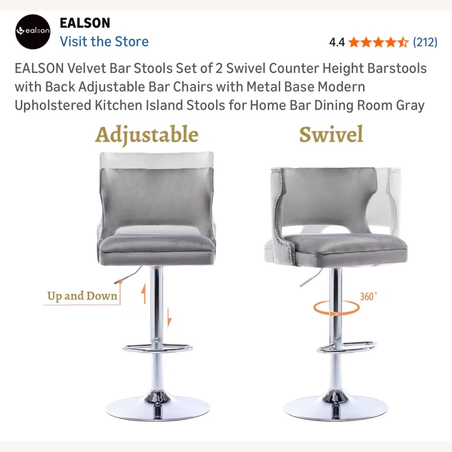 Amazon Light Gray Velvet Stool - image-7