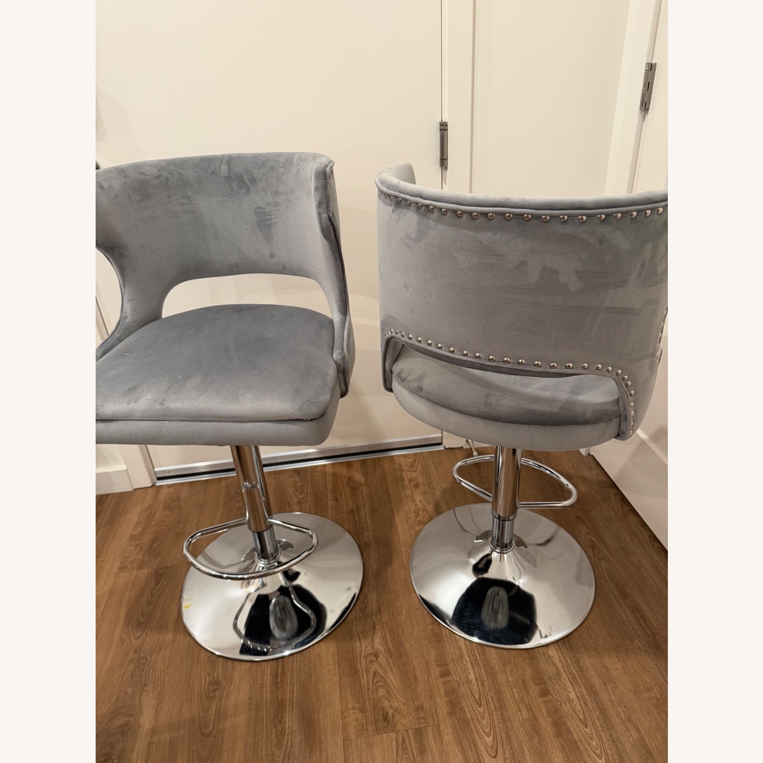 Amazon Light Gray Velvet Stool - image-2