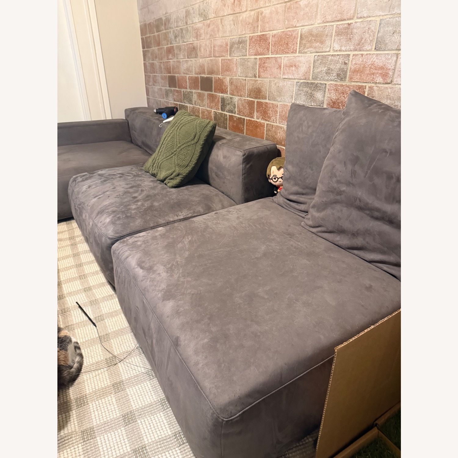Dark Gray Fabric 3+ Piece Sectional - image-2