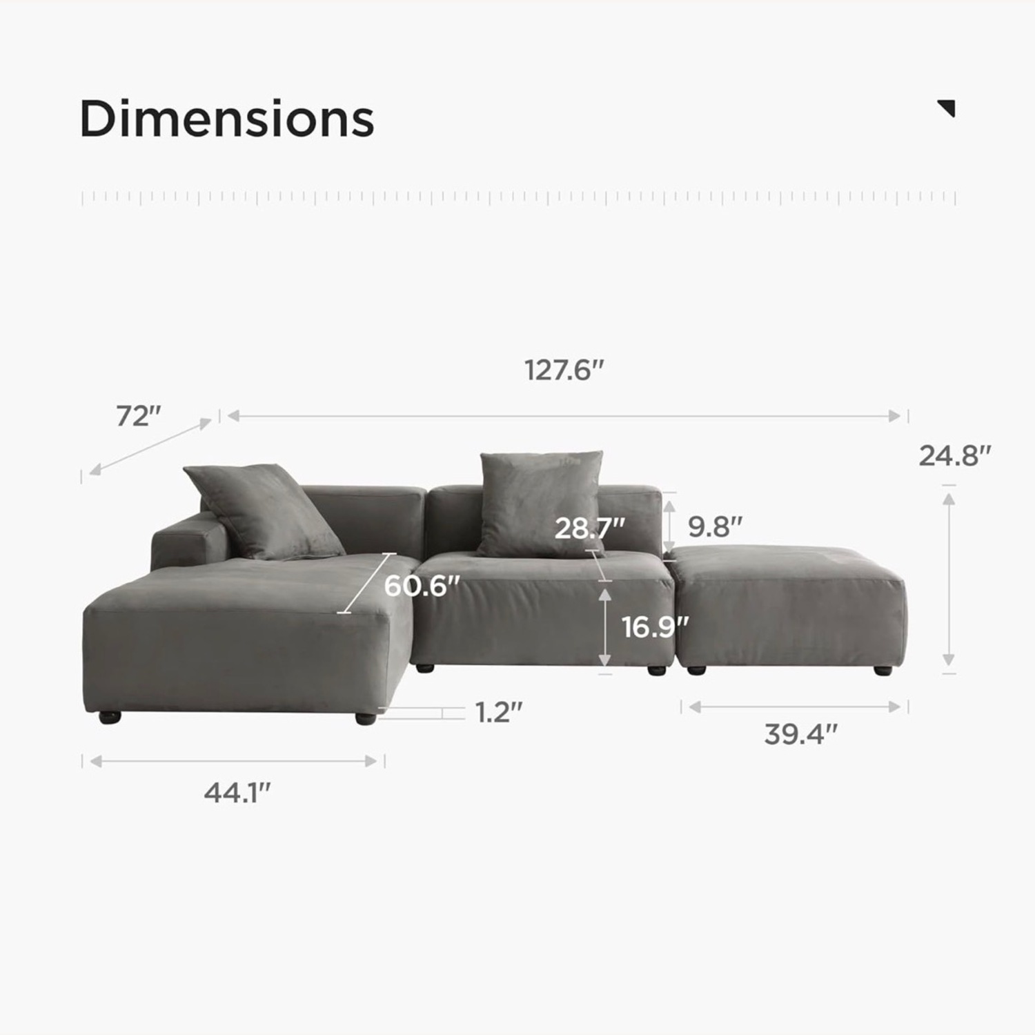 Dark Gray Fabric 3+ Piece Sectional - image-5