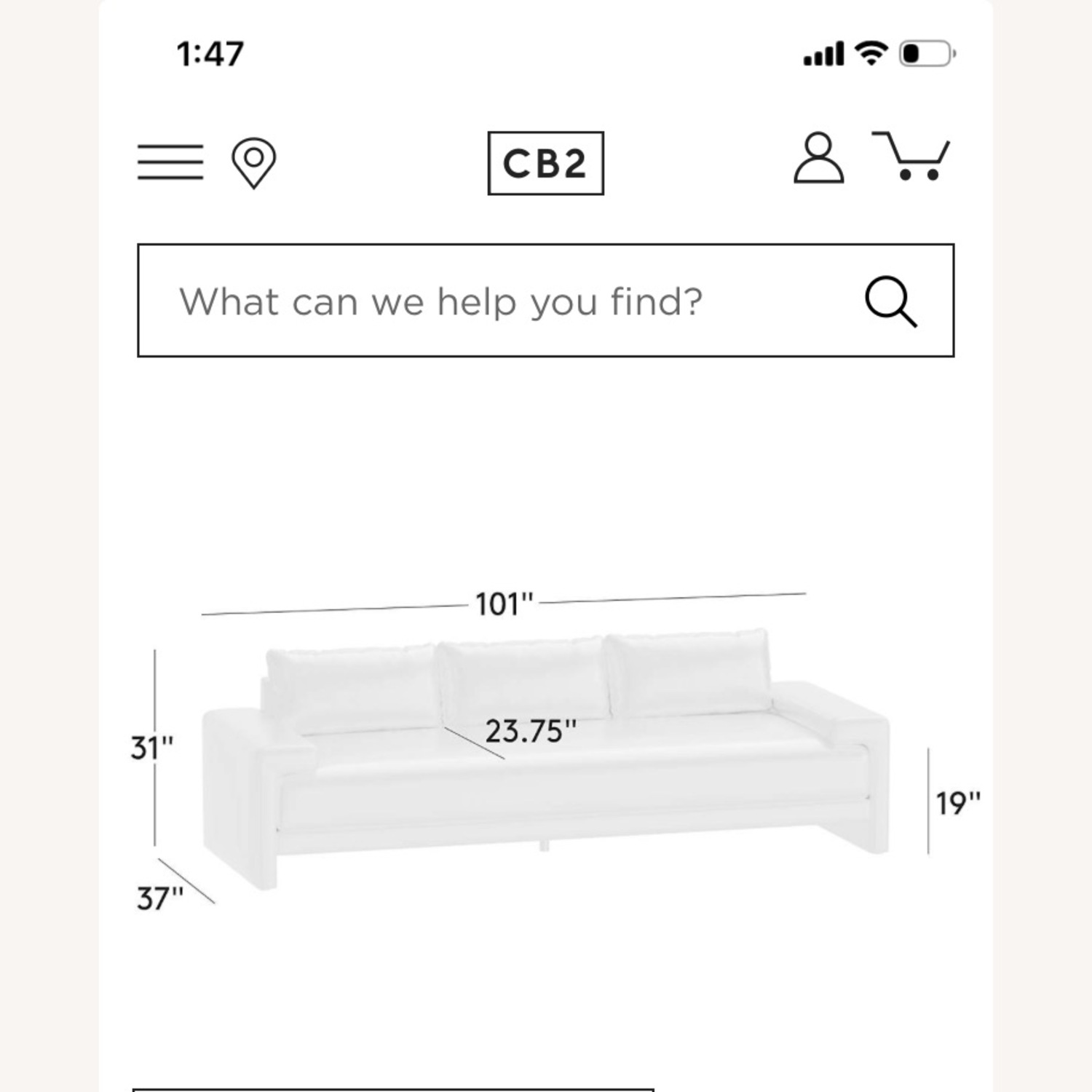CB2 Camden 101" White Performance Fabric Sofa - image-4