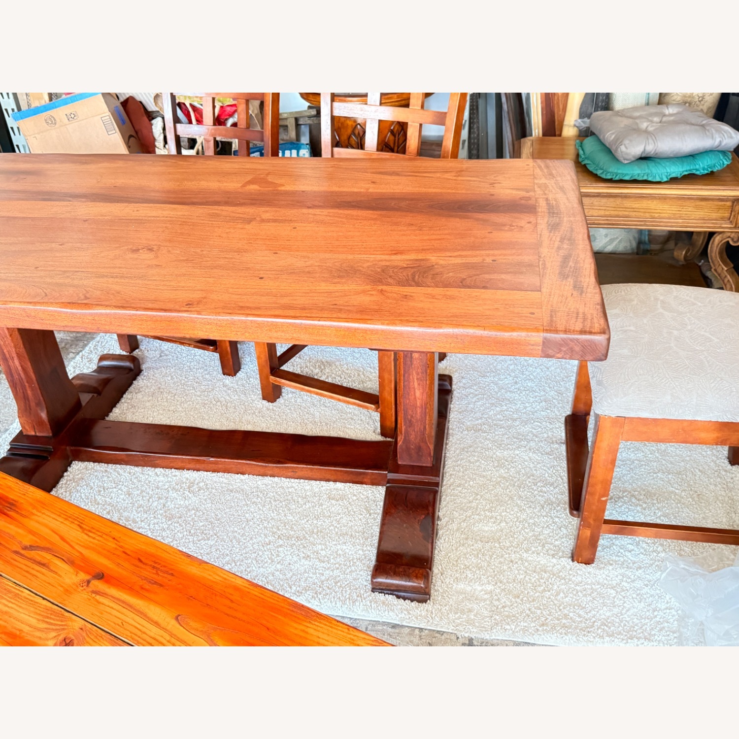 Indian Rosewood Double Trestle Dining Table - image-4