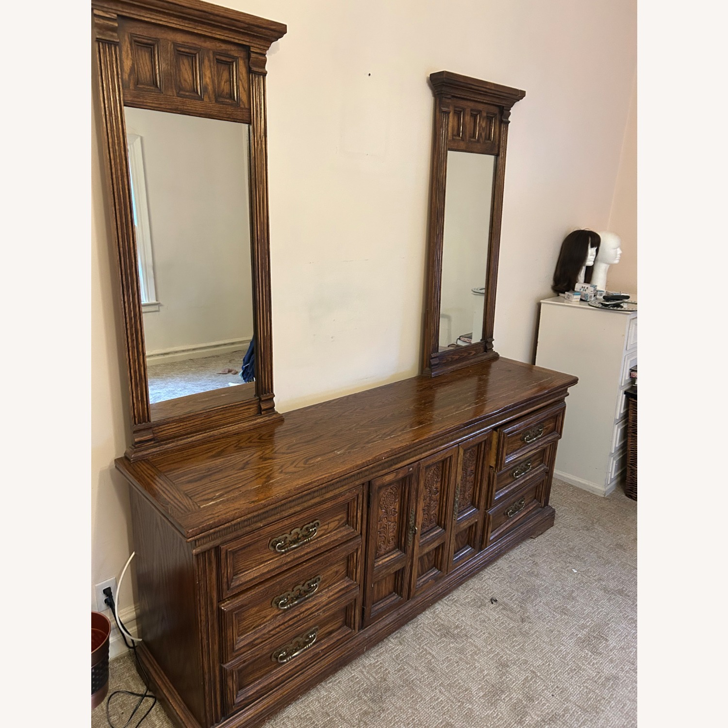 Vintage/Antique Dark Brown Wood Wall Mirror - image-2