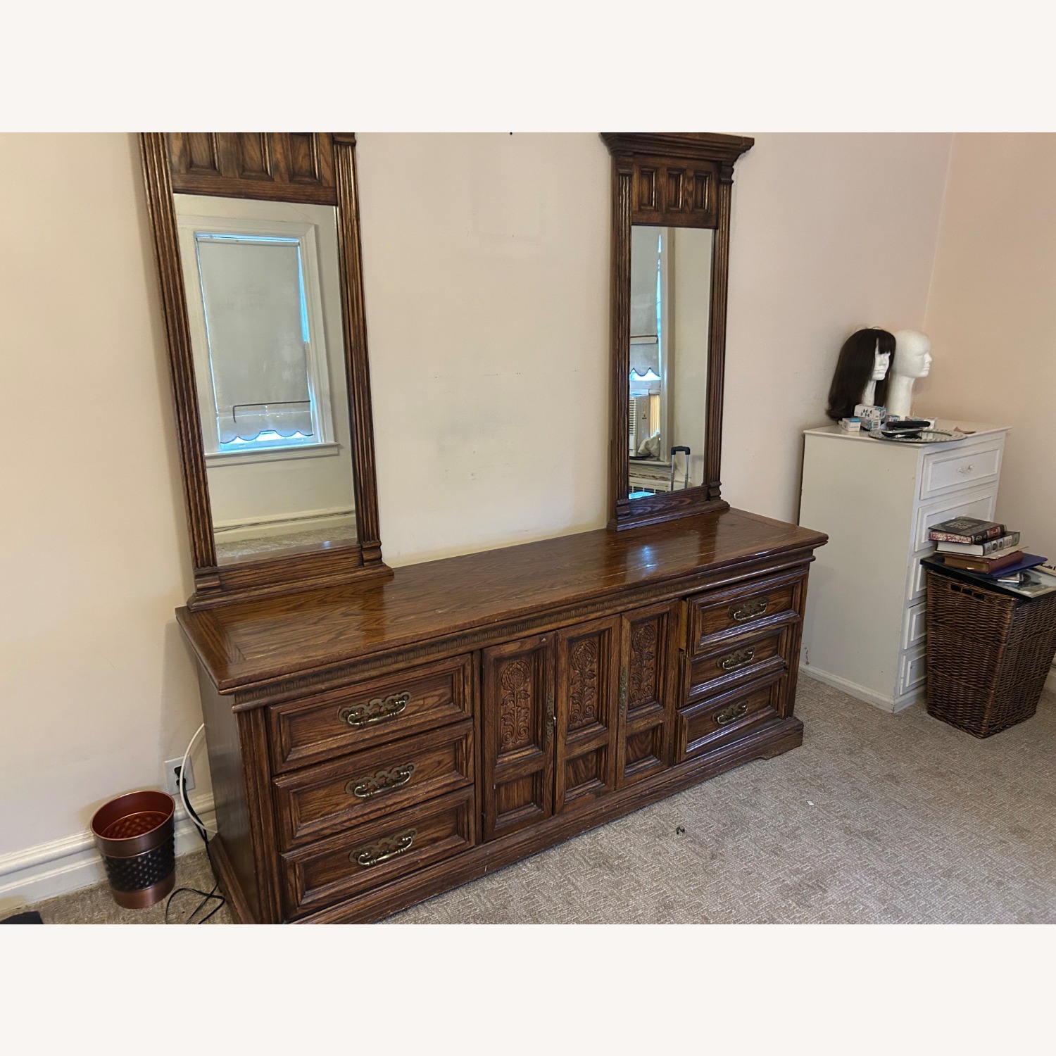 Vintage/Antique Dark Brown Wood Wall Mirror - image-3