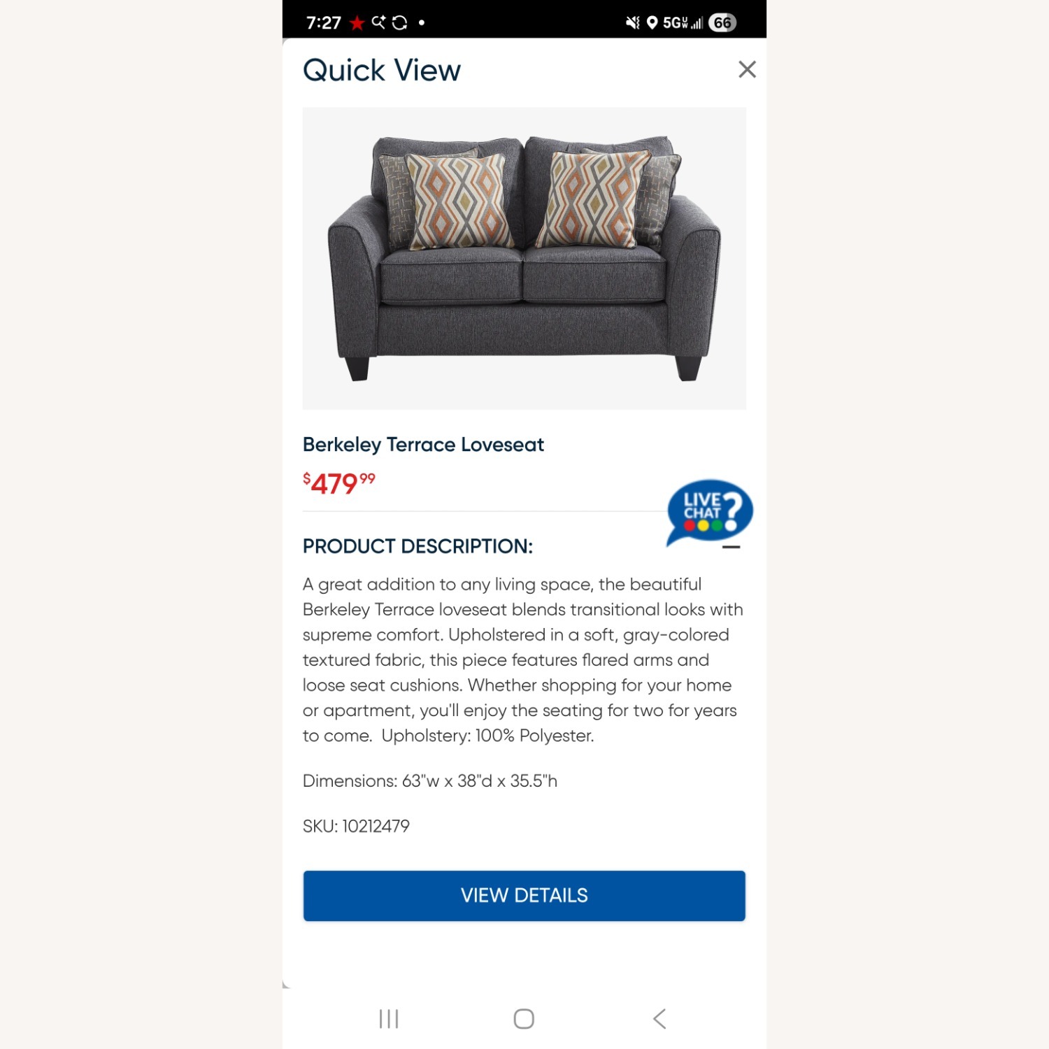 Dark Gray Fabric Loveseat - image-4