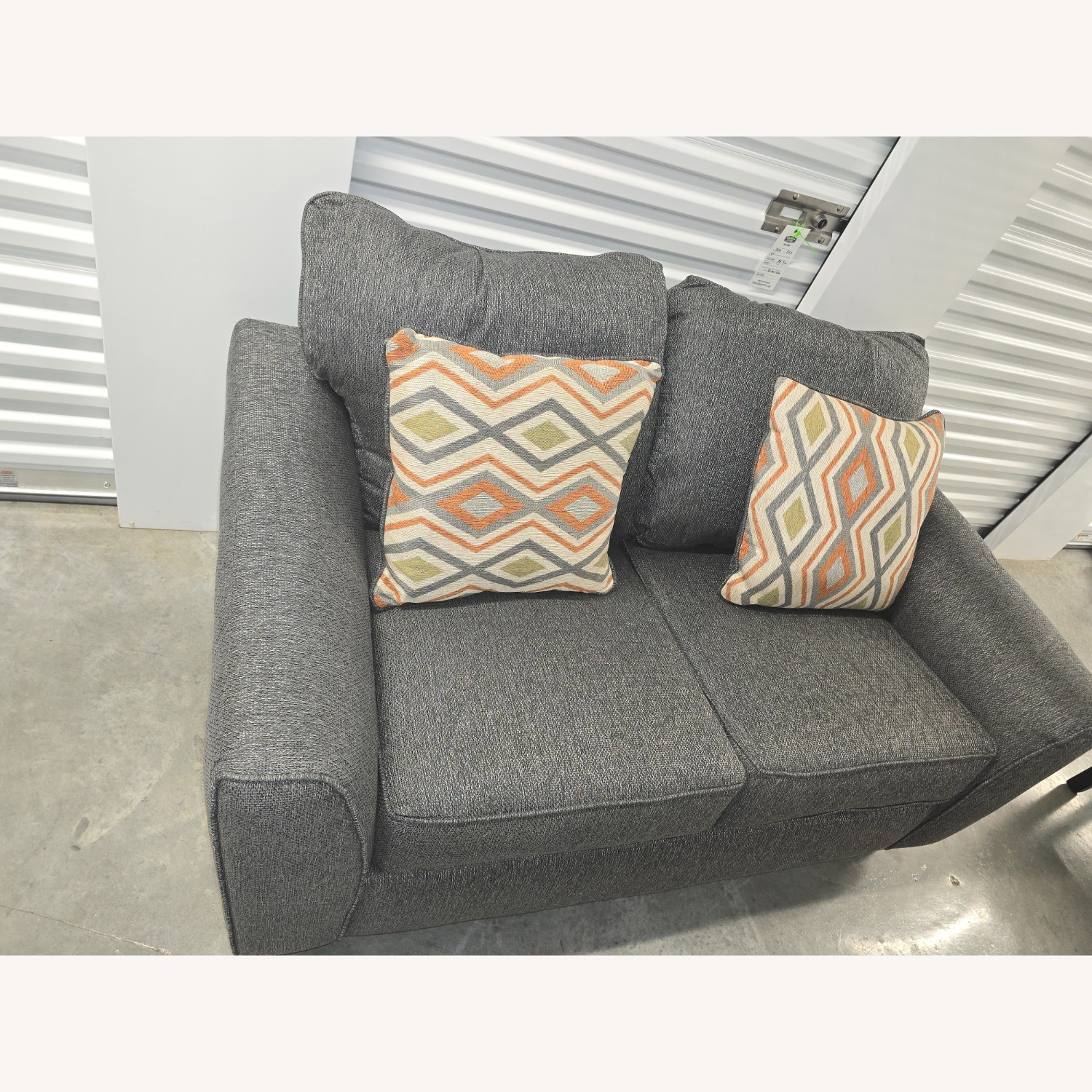 Dark Gray Fabric Loveseat - image-2