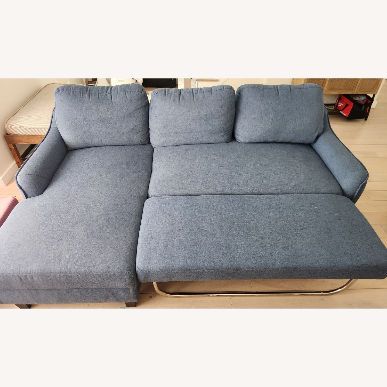 Ashley Furniture Jarreau Blue Fabric Sleeper Sofa Chaise - image-3
