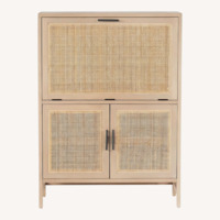 Crate & Barrel Libby Natural Mango Wood Bar Cabinet with Storage