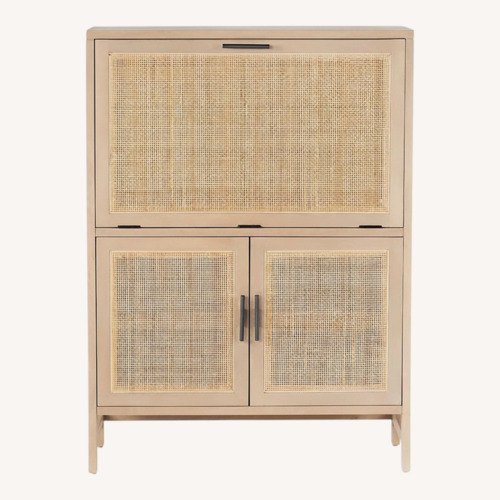 Used Crate & Barrel Libby Natural Mango Wood Bar Cabinet with Storage for sale on AptDeco