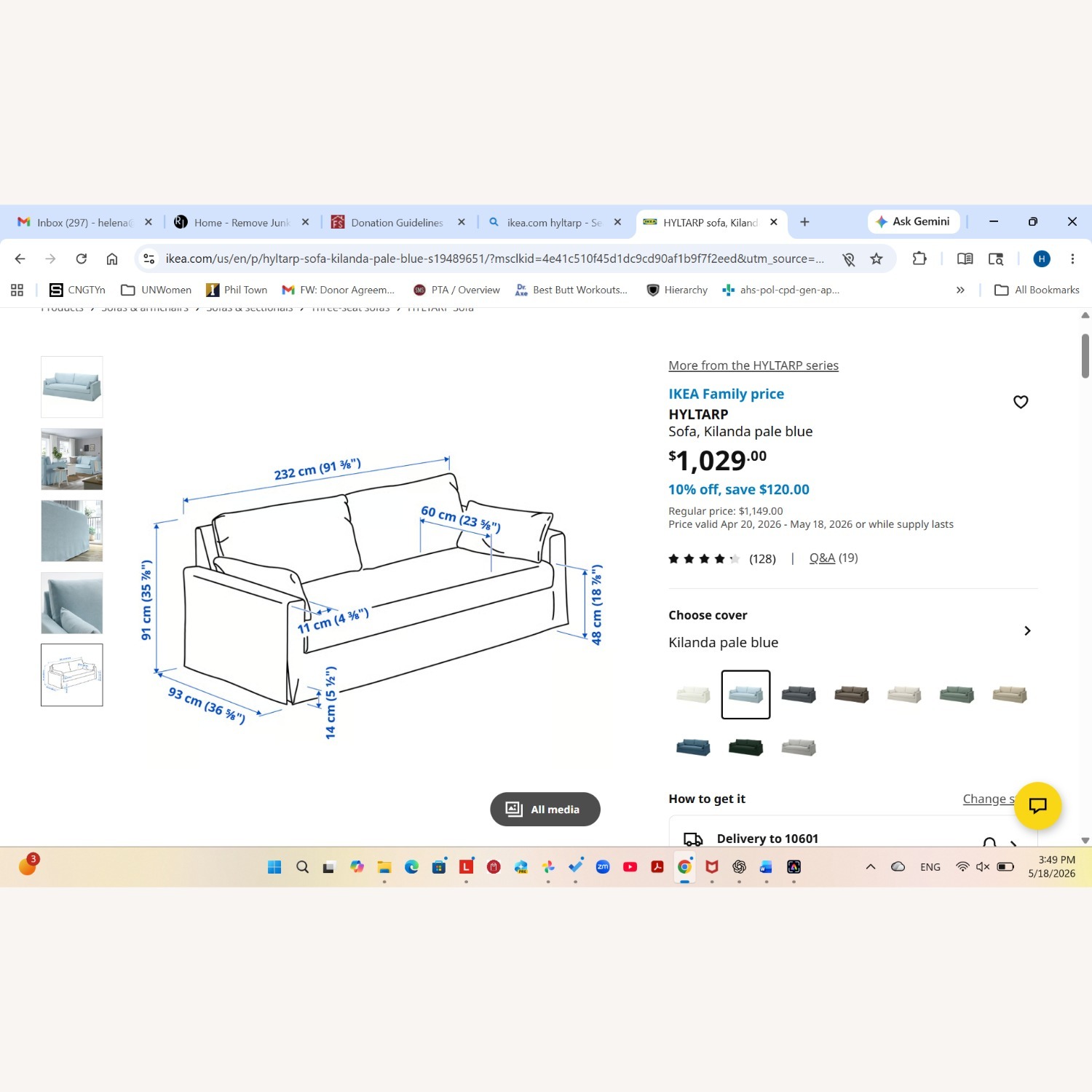 IKEA Hyltarp Blue 3+ Seater Sofa - image-4