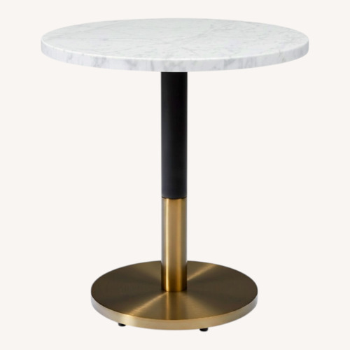Used White Faux Marble Table with Brass Base for sale on AptDeco