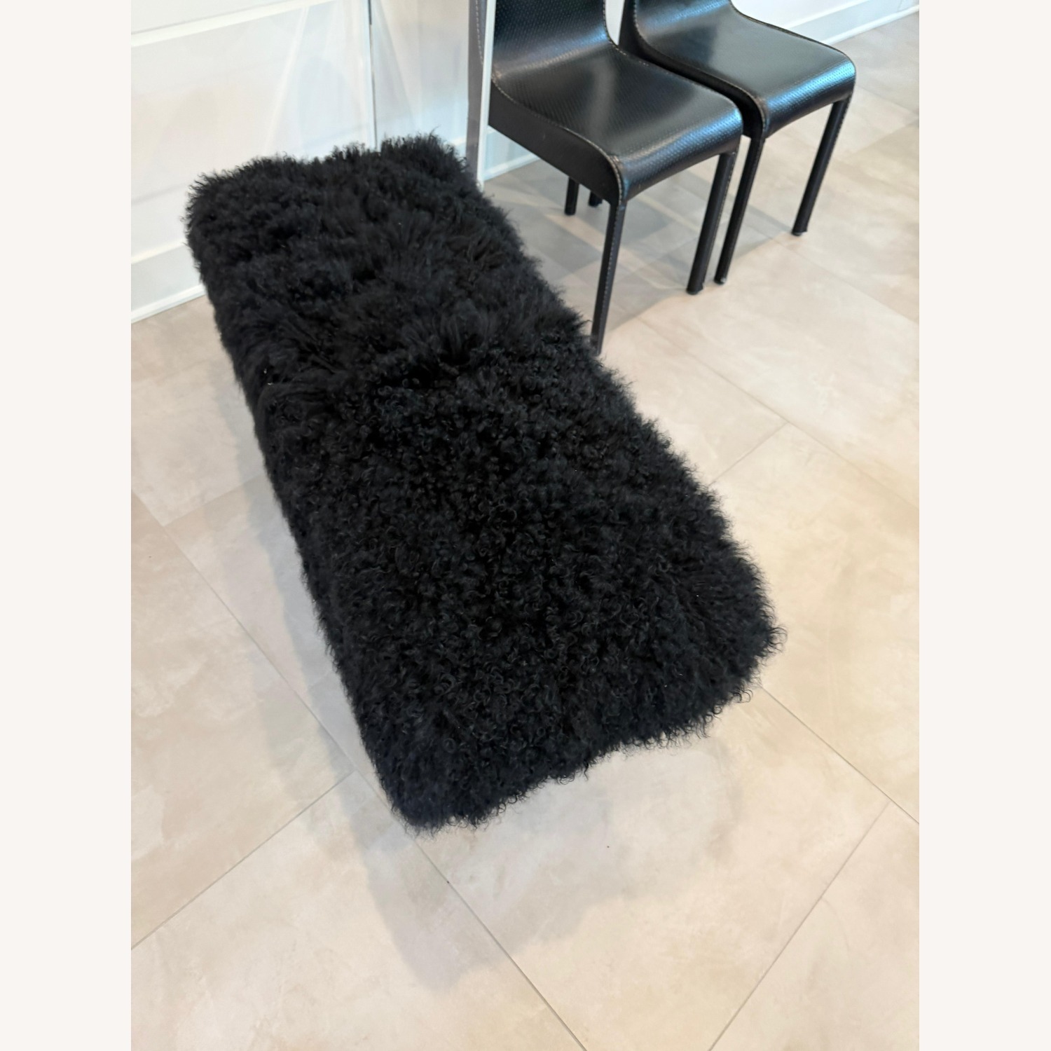TOV Furniture Sherpa Black Sheepskin Bench - image-4