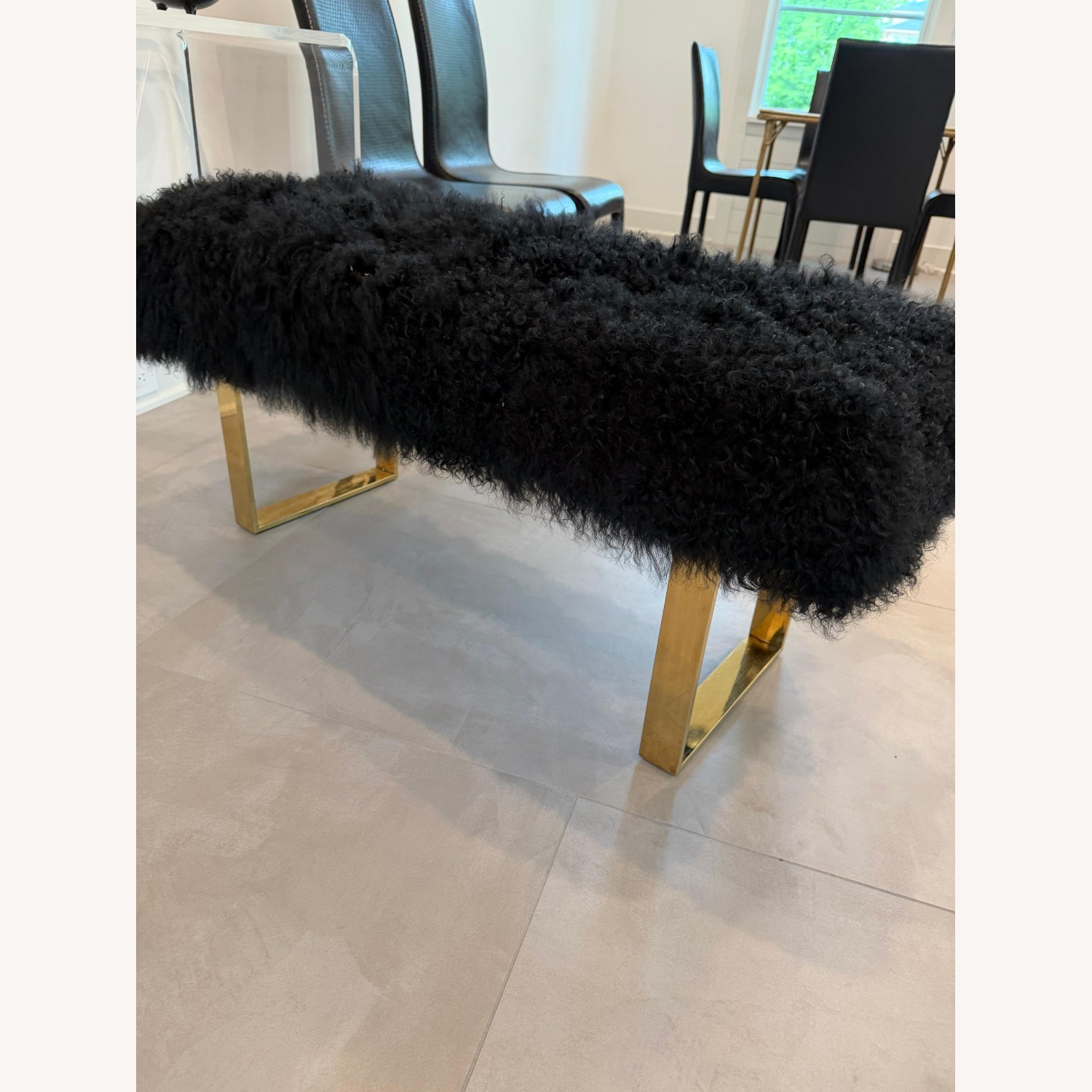TOV Furniture Sherpa Black Sheepskin Bench - image-1